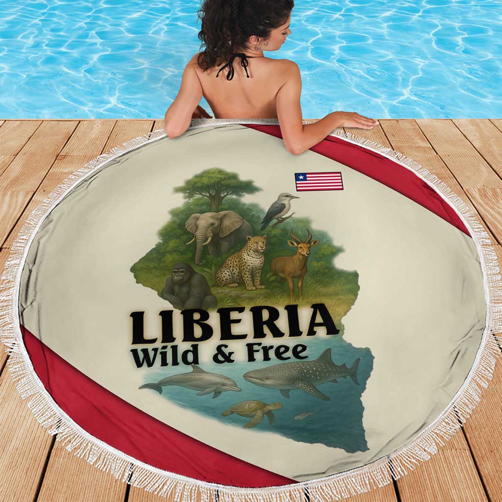 Liberia Wildlife Beach Blanket with African Safari and Ocean Marine Life Design