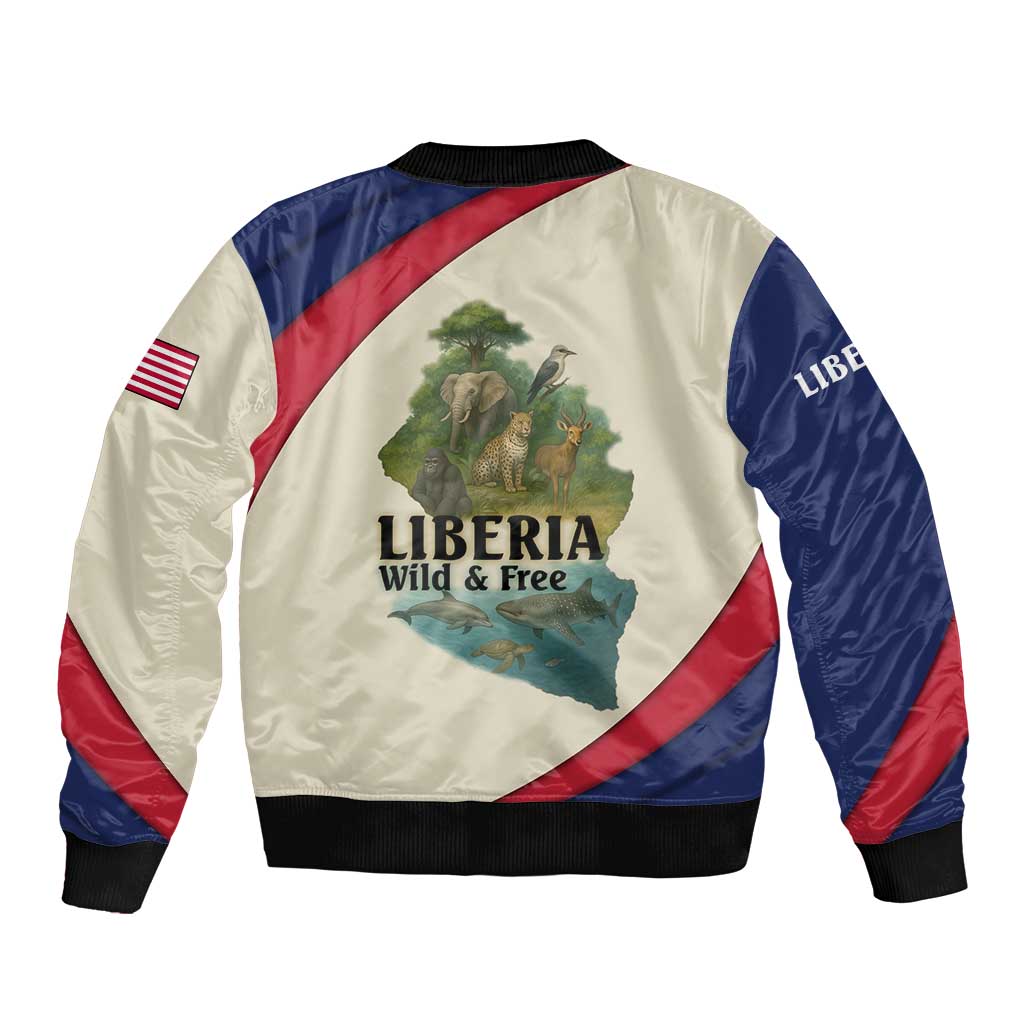 Liberia Wildlife Bomber Jacket with African Safari and Ocean Marine Life Design