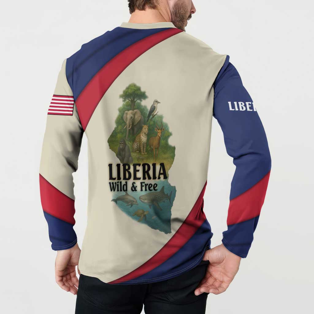 Liberia Wildlife Button Sweatshirt with African Safari and Ocean Marine Life Design