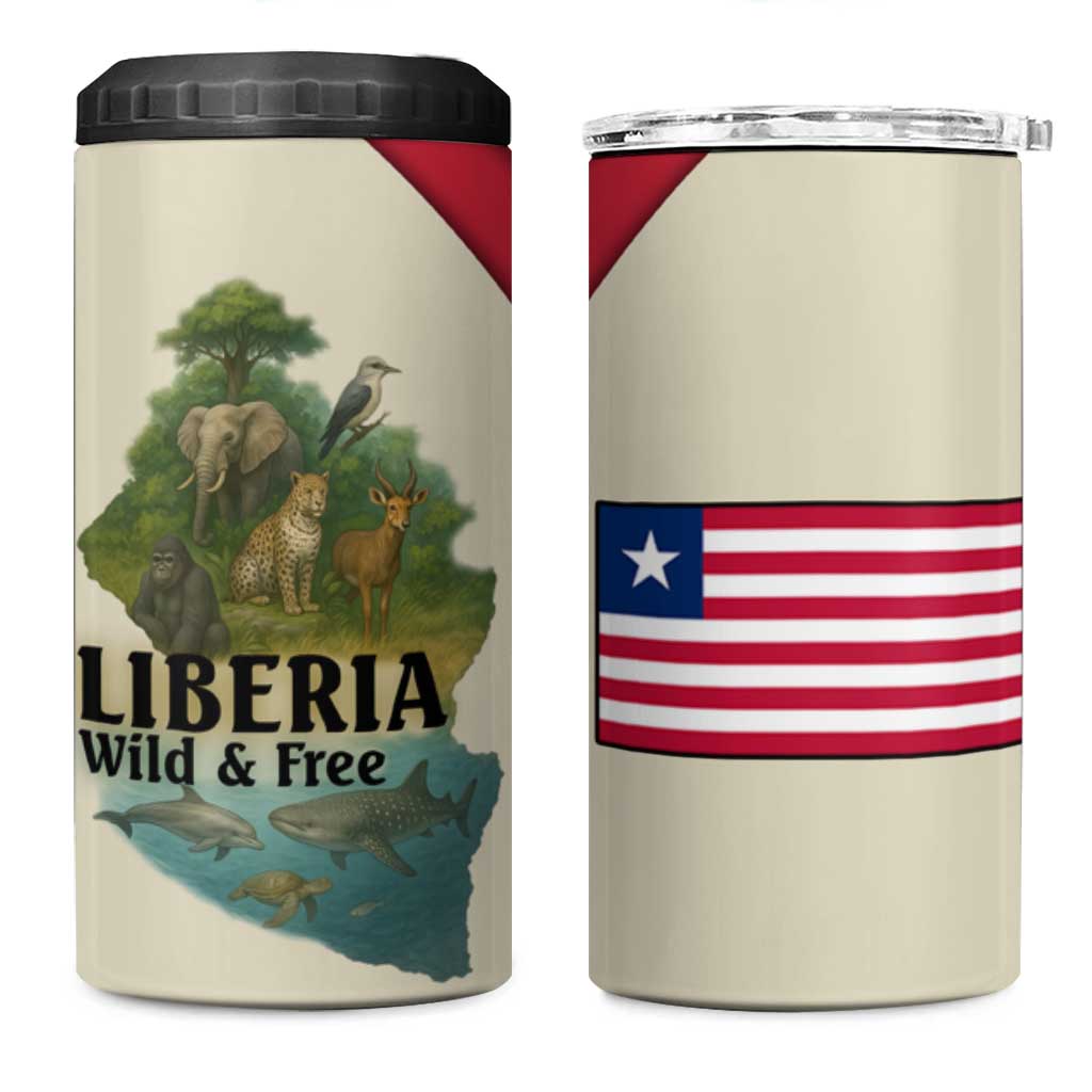 Liberia Wildlife 4 in 1 Can Cooler Tumbler with African Safari and Ocean Marine Life Design