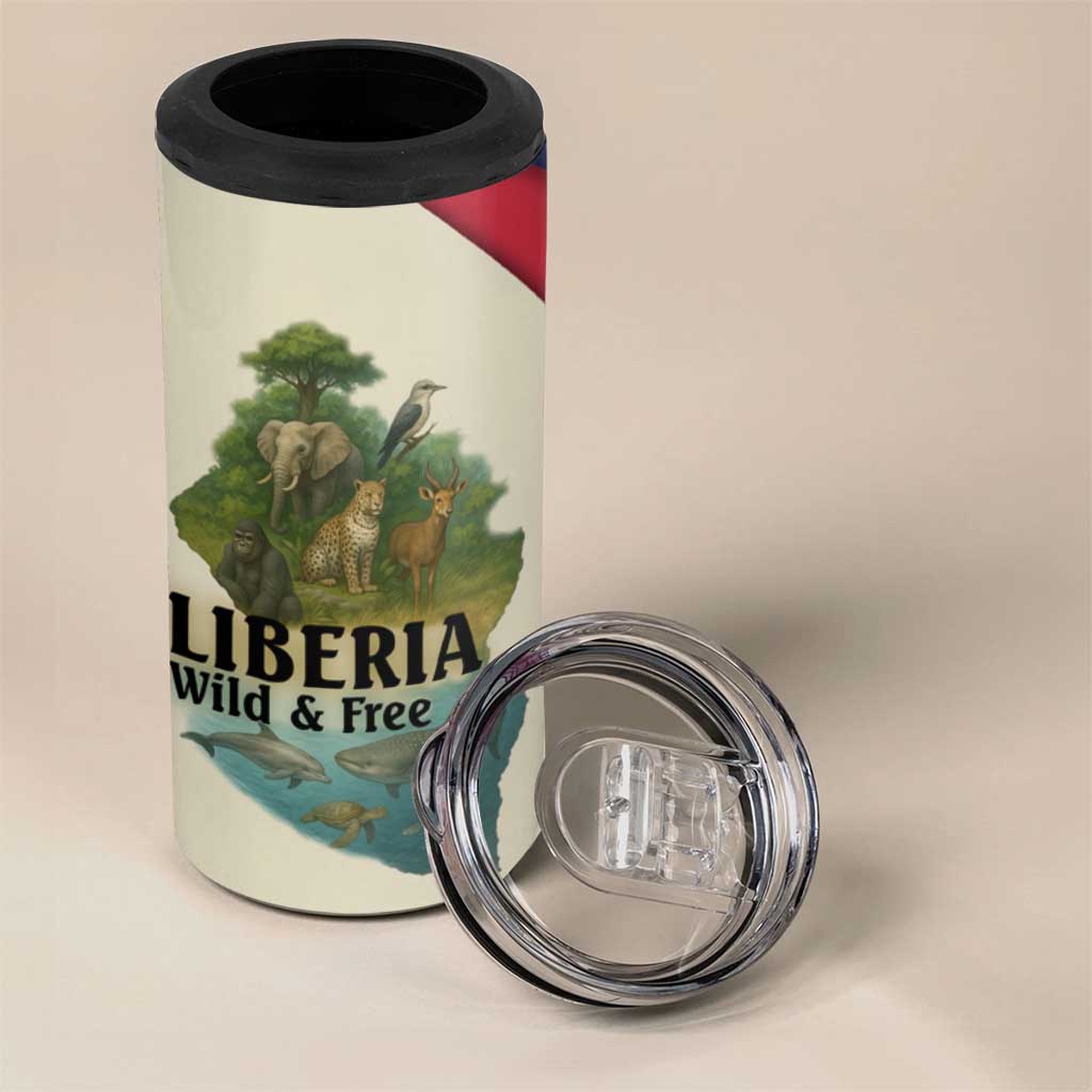 Liberia Wildlife 4 in 1 Can Cooler Tumbler with African Safari and Ocean Marine Life Design