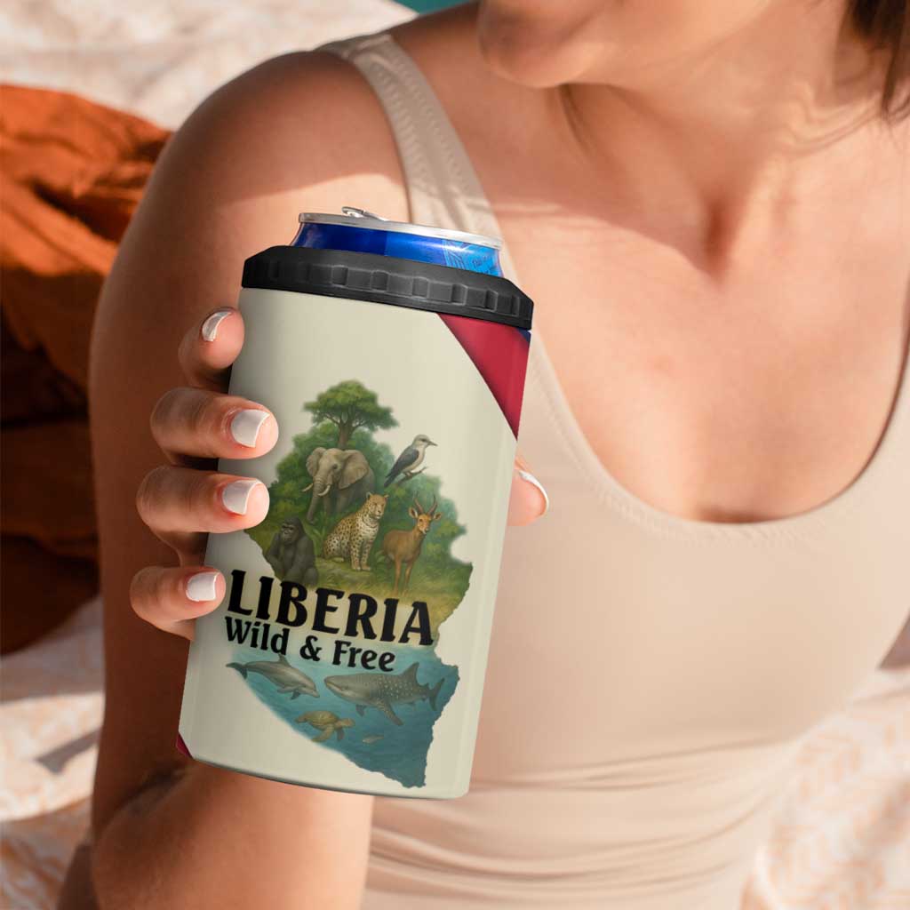 Liberia Wildlife 4 in 1 Can Cooler Tumbler with African Safari and Ocean Marine Life Design