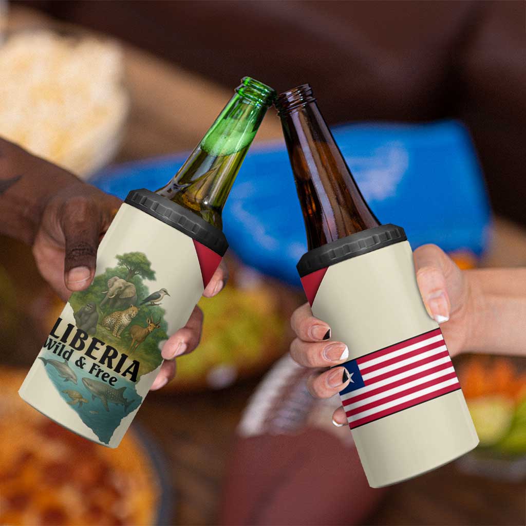 Liberia Wildlife 4 in 1 Can Cooler Tumbler with African Safari and Ocean Marine Life Design