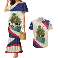 Liberia Wildlife Couples Matching Mermaid Dress and Hawaiian Shirt with African Safari and Ocean Marine Life Design