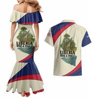 Liberia Wildlife Couples Matching Mermaid Dress and Hawaiian Shirt with African Safari and Ocean Marine Life Design
