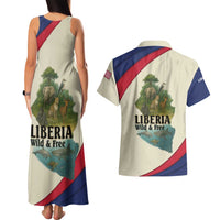 Liberia Wildlife Couples Matching Tank Maxi Dress and Hawaiian Shirt with African Safari and Ocean Marine Life Design