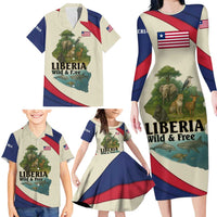 Liberia Wildlife Family Matching Long Sleeve Bodycon Dress and Hawaiian Shirt with African Safari and Ocean Marine Life Design