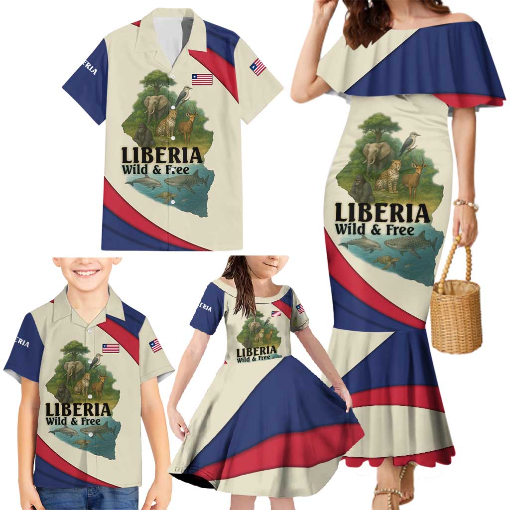 Liberia Wildlife Family Matching Mermaid Dress and Hawaiian Shirt with African Safari and Ocean Marine Life Design