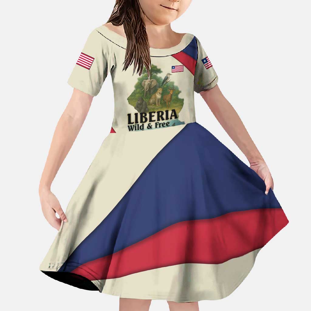 Liberia Wildlife Family Matching Off Shoulder Maxi Dress and Hawaiian Shirt with African Safari and Ocean Marine Life Design