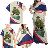 Liberia Wildlife Family Matching Off Shoulder Maxi Dress and Hawaiian Shirt with African Safari and Ocean Marine Life Design