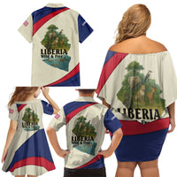 Liberia Wildlife Family Matching Off Shoulder Short Dress and Hawaiian Shirt with African Safari and Ocean Marine Life Design
