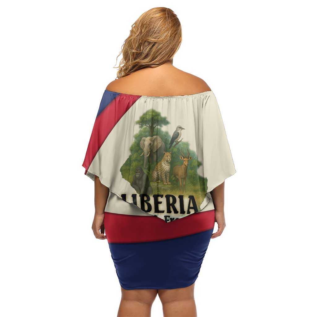 Liberia Wildlife Family Matching Off Shoulder Short Dress and Hawaiian Shirt with African Safari and Ocean Marine Life Design