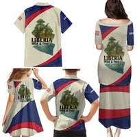 Liberia Wildlife Family Matching Puletasi and Hawaiian Shirt with African Safari and Ocean Marine Life Design