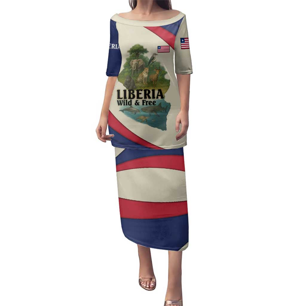 Liberia Wildlife Family Matching Puletasi and Hawaiian Shirt with African Safari and Ocean Marine Life Design