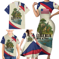 Liberia Wildlife Family Matching Short Sleeve Bodycon Dress and Hawaiian Shirt with African Safari and Ocean Marine Life Design