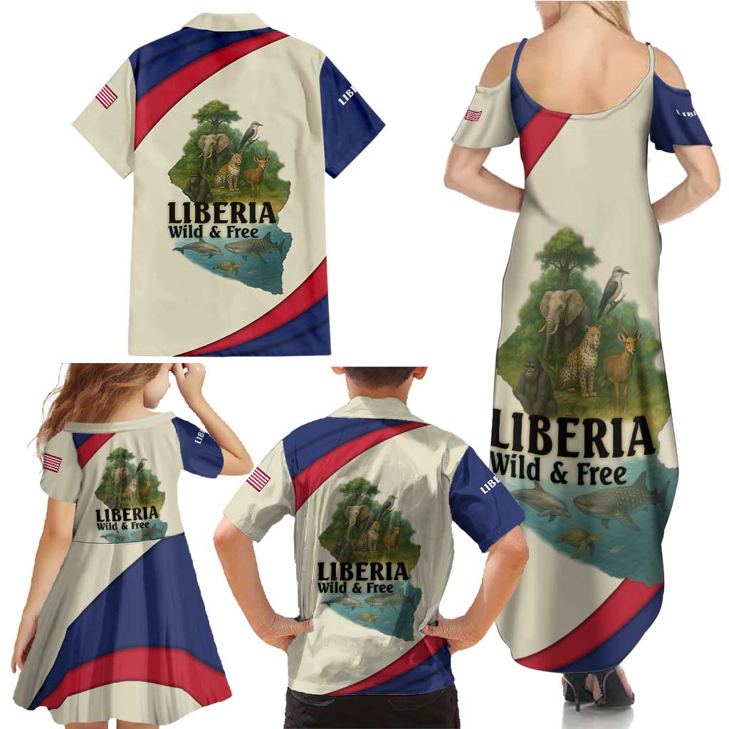 Liberia Wildlife Family Matching Summer Maxi Dress and Hawaiian Shirt with African Safari and Ocean Marine Life Design
