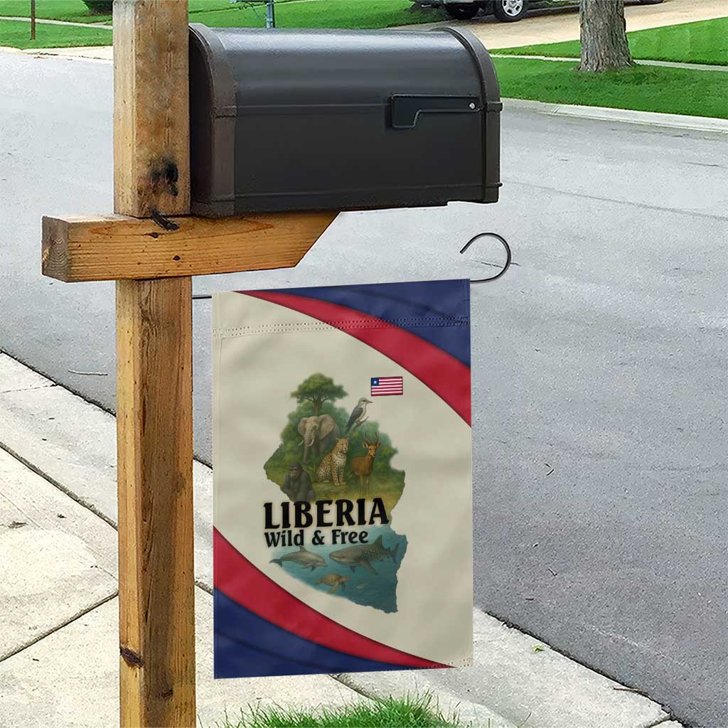 Liberia Wildlife Garden Flag with African Safari and Ocean Marine Life Design