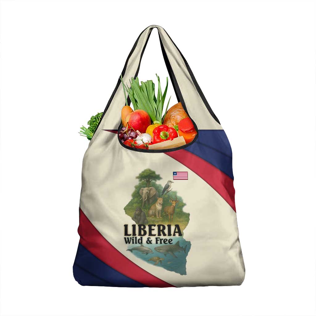 Liberia Wildlife Grocery Bag with African Safari and Ocean Marine Life Design
