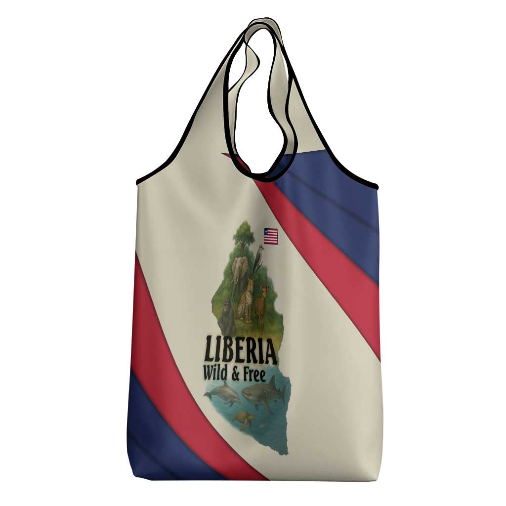 Liberia Wildlife Grocery Bag with African Safari and Ocean Marine Life Design