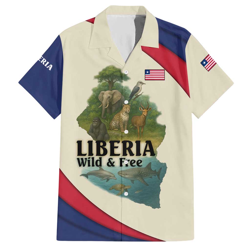 Liberia Wildlife Hawaiian Shirt with African Safari and Ocean Marine Life Design