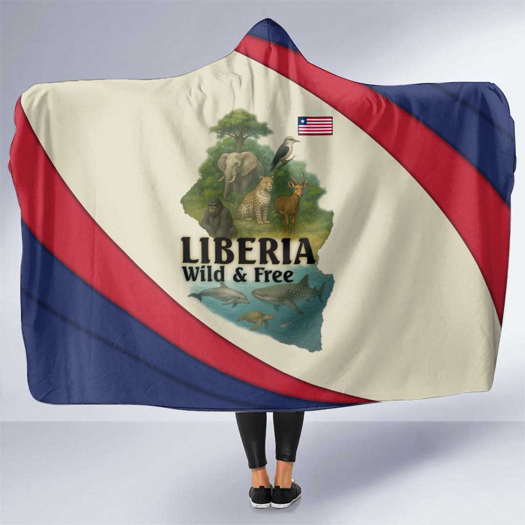 Liberia Wildlife Hooded Blanket with African Safari and Ocean Marine Life Design