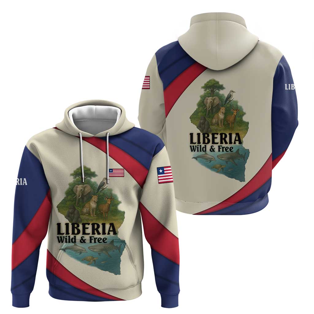 Liberia Wildlife Hoodie with African Safari and Ocean Marine Life Design