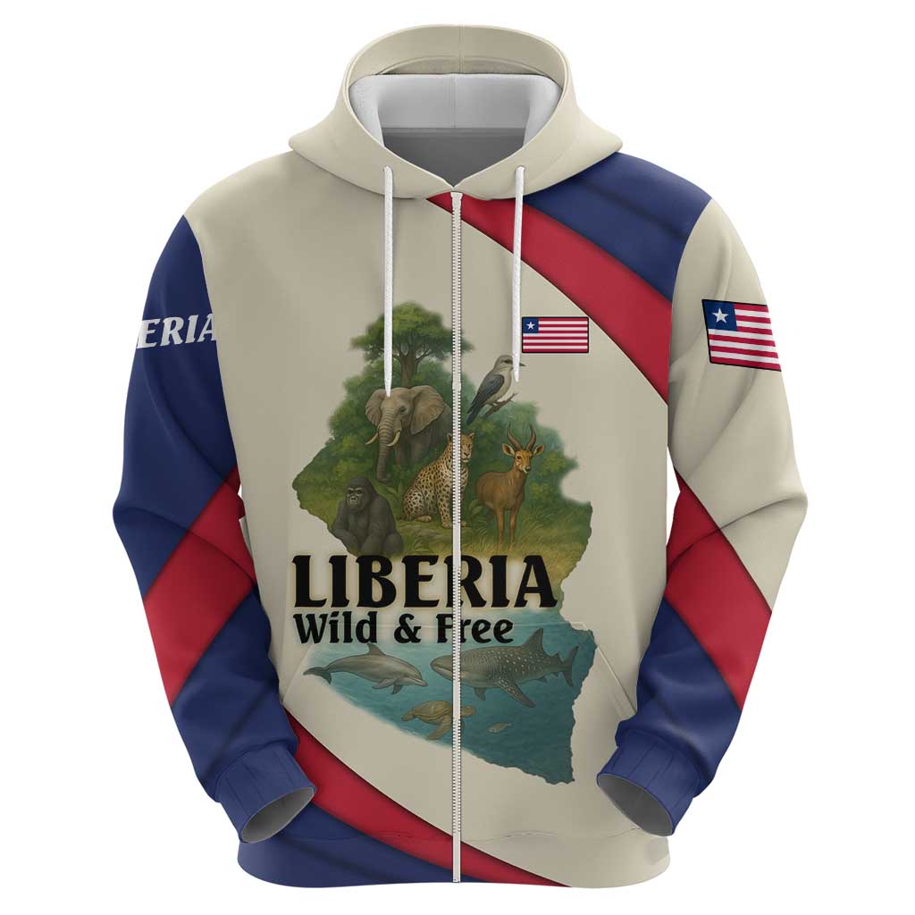 Liberia Wildlife Hoodie with African Safari and Ocean Marine Life Design