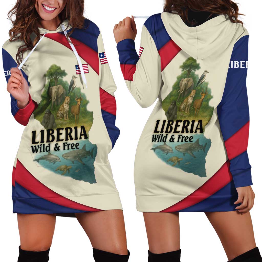 Liberia Wildlife Hoodie Dress with African Safari and Ocean Marine Life Design