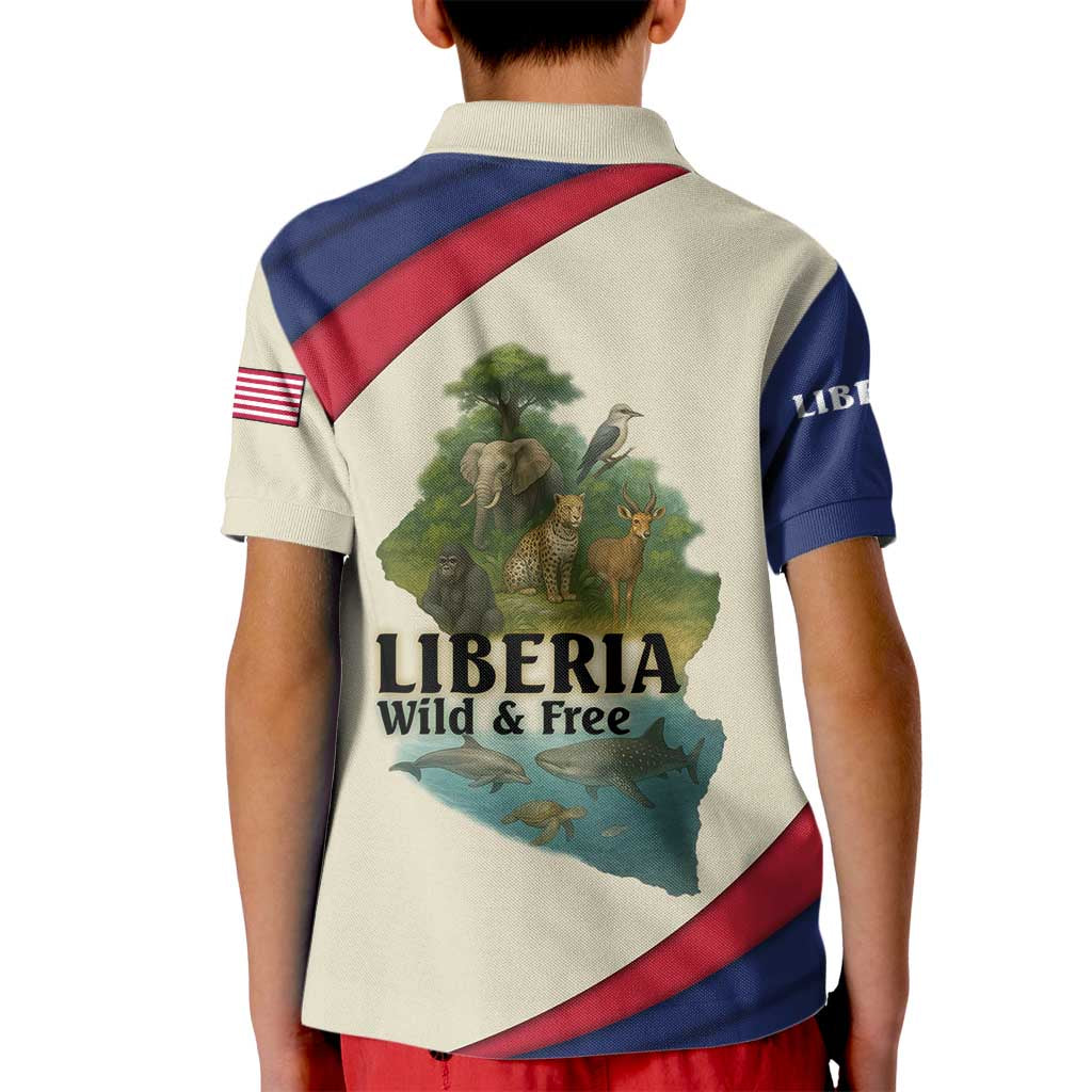Liberia Wildlife Kid Polo Shirt with African Safari and Ocean Marine Life Design