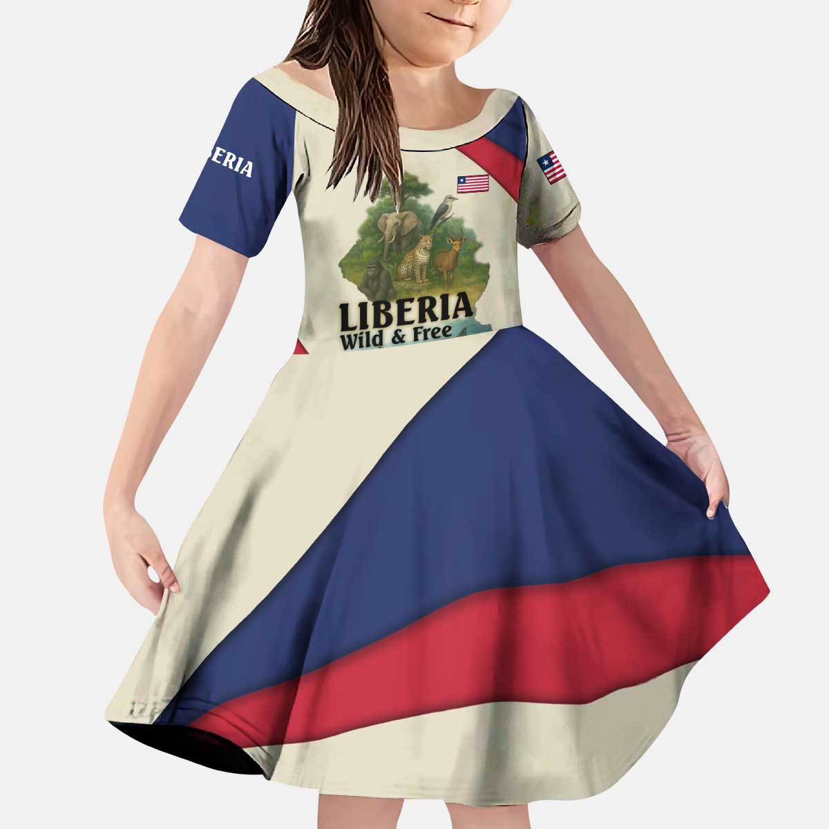 Liberia Wildlife Kid Short Sleeve Dress with African Safari and Ocean Marine Life Design