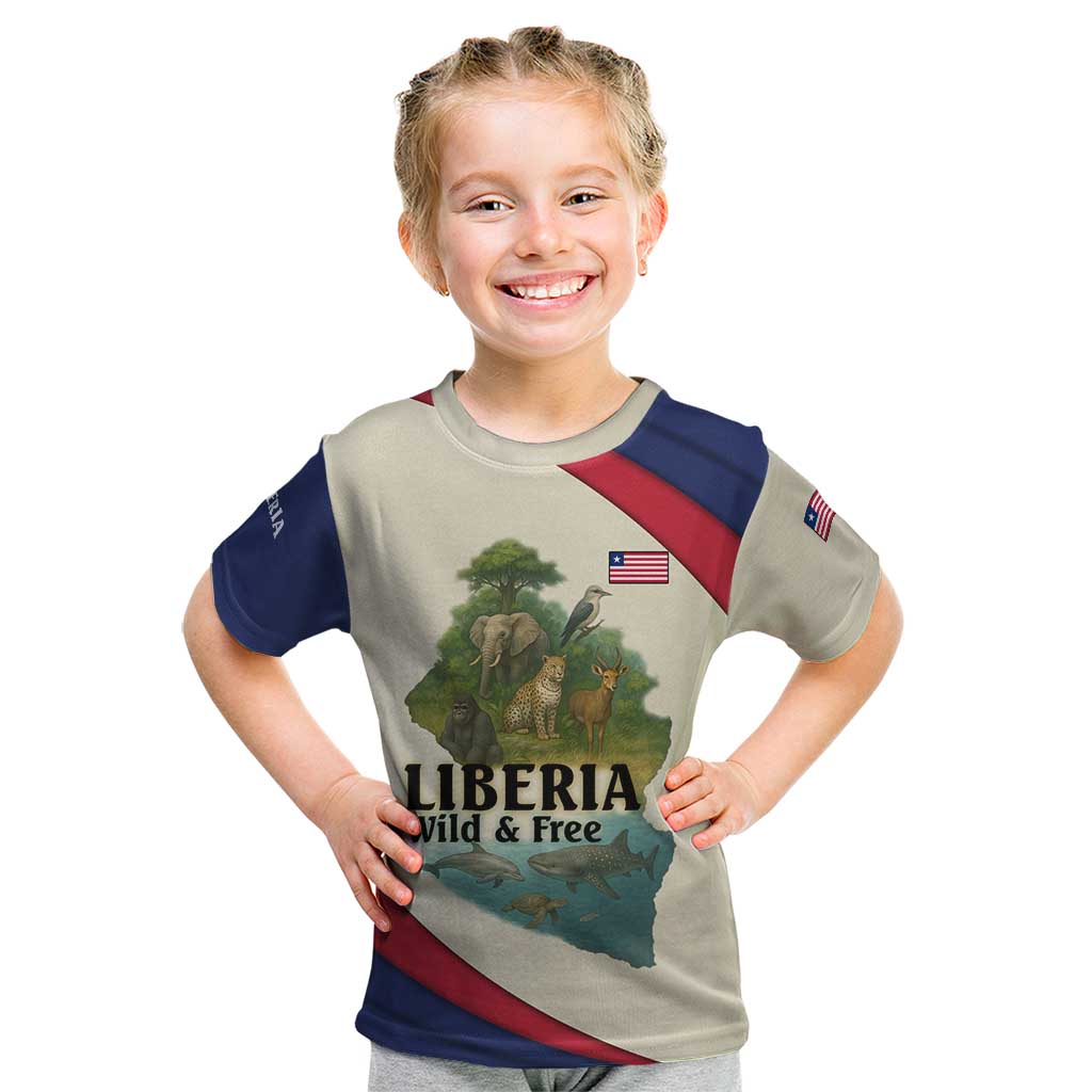 Liberia Wildlife Kid T Shirt with African Safari and Ocean Marine Life Design