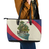 Liberia Wildlife Leather Tote Bag with African Safari and Ocean Marine Life Design