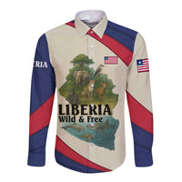 Liberia Wildlife Long Sleeve Button Shirt with African Safari and Ocean Marine Life Design