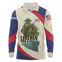 Liberia Wildlife Long Sleeve Polo Shirt with African Safari and Ocean Marine Life Design