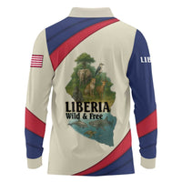 Liberia Wildlife Long Sleeve Polo Shirt with African Safari and Ocean Marine Life Design