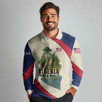 Liberia Wildlife Long Sleeve Polo Shirt with African Safari and Ocean Marine Life Design