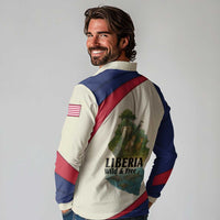 Liberia Wildlife Long Sleeve Polo Shirt with African Safari and Ocean Marine Life Design