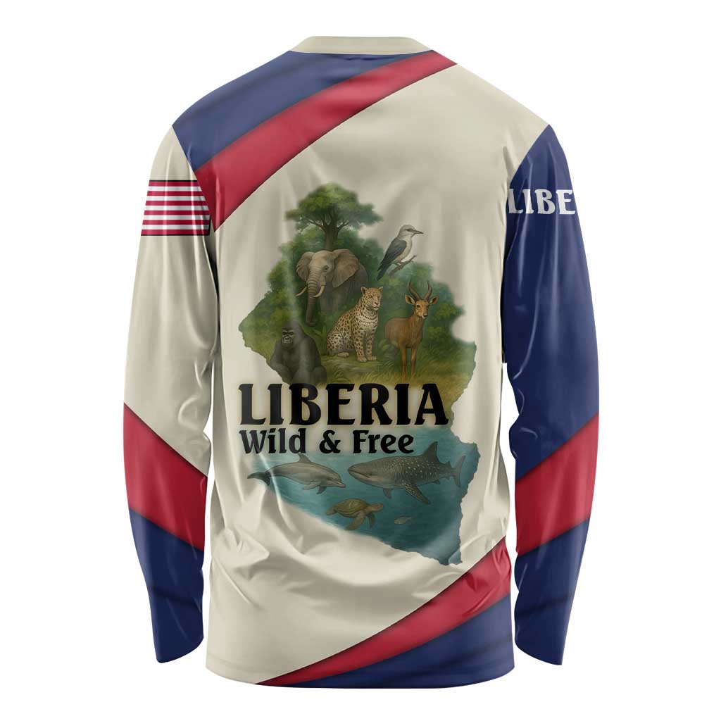 Liberia Wildlife Long Sleeve Shirt with African Safari and Ocean Marine Life Design