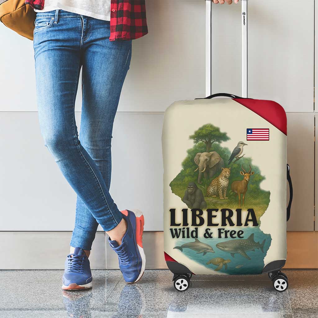 Liberia Wildlife Luggage Cover with African Safari and Ocean Marine Life Design