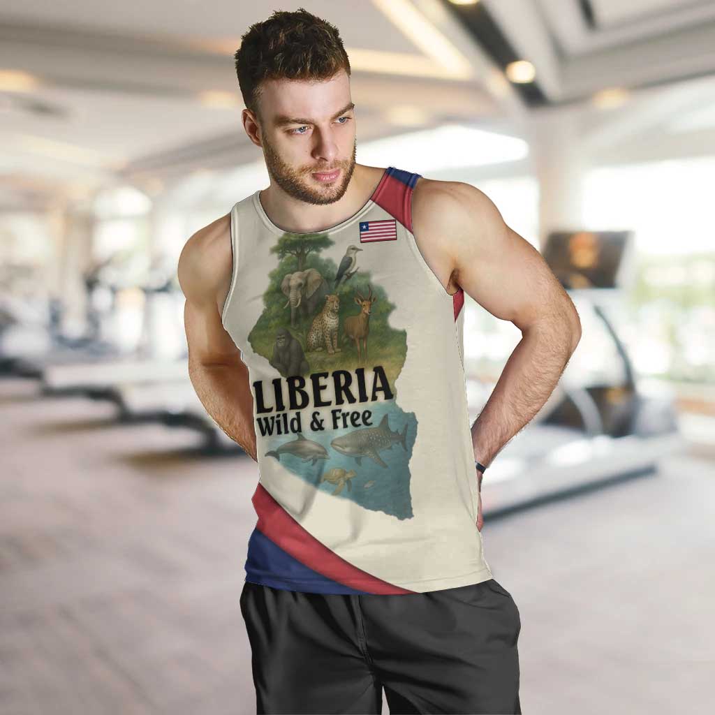 Liberia Wildlife Men Tank Top with African Safari and Ocean Marine Life Design