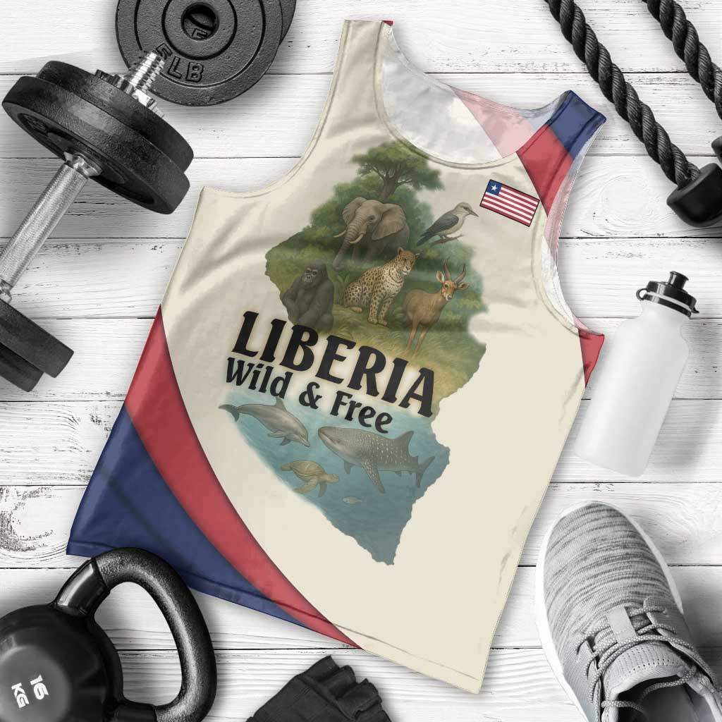 Liberia Wildlife Men Tank Top with African Safari and Ocean Marine Life Design