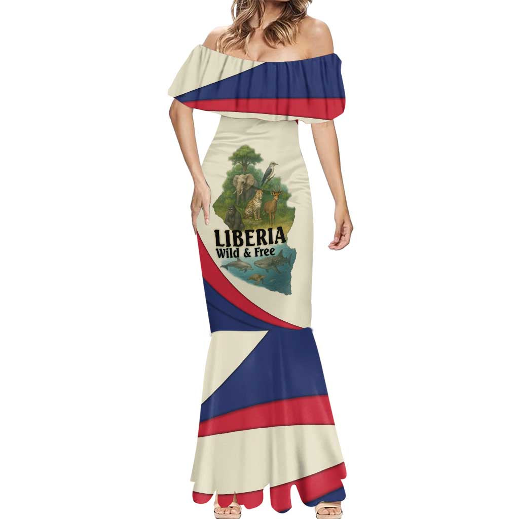 Liberia Wildlife Mermaid Dress with African Safari and Ocean Marine Life Design