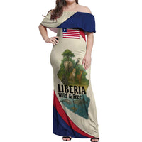 Liberia Wildlife Off Shoulder Maxi Dress with African Safari and Ocean Marine Life Design