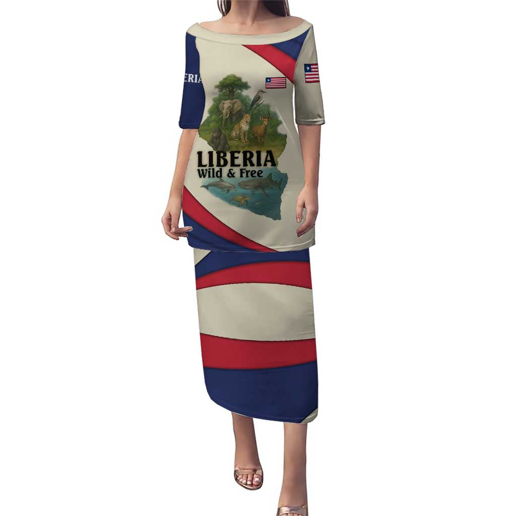 Liberia Wildlife Puletasi with African Safari and Ocean Marine Life Design