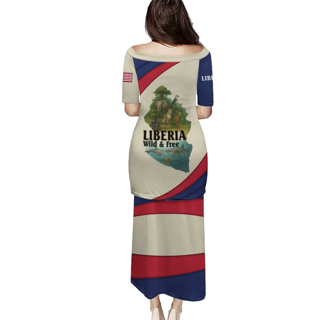 Liberia Wildlife Puletasi with African Safari and Ocean Marine Life Design