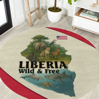 Liberia Wildlife Round Carpet with African Safari and Ocean Marine Life Design