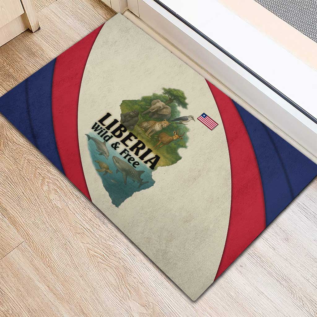 Liberia Wildlife Rubber Doormat with African Safari and Ocean Marine Life Design