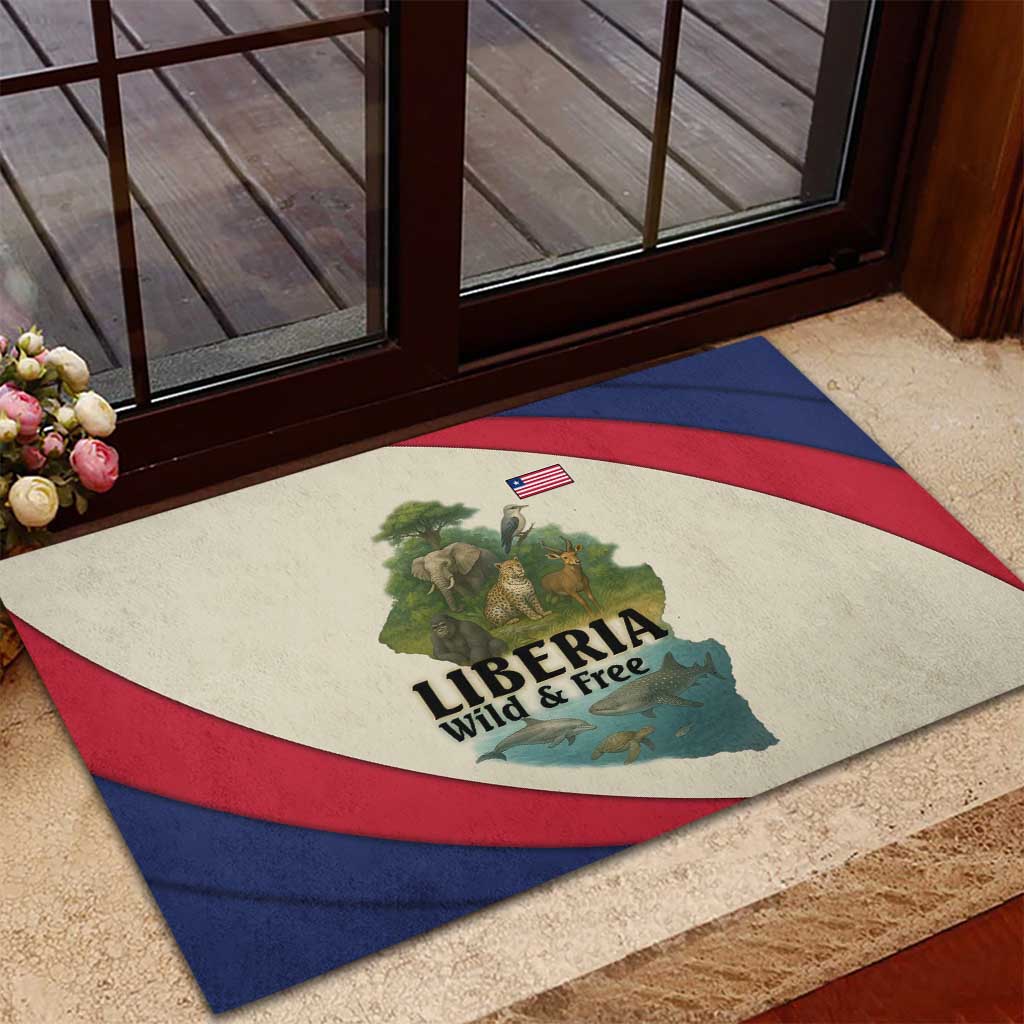 Liberia Wildlife Rubber Doormat with African Safari and Ocean Marine Life Design