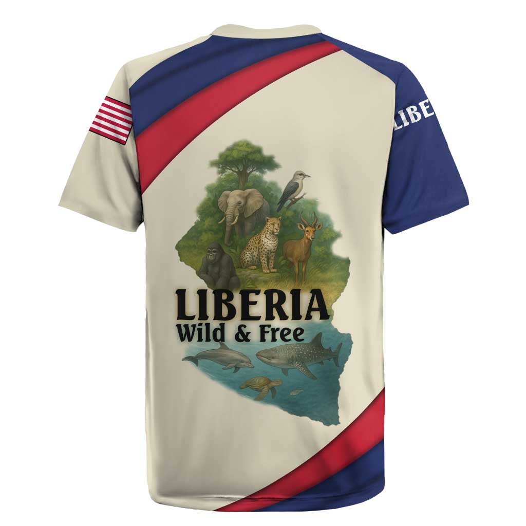 Liberia Wildlife Rugby Jersey with African Safari and Ocean Marine Life Design