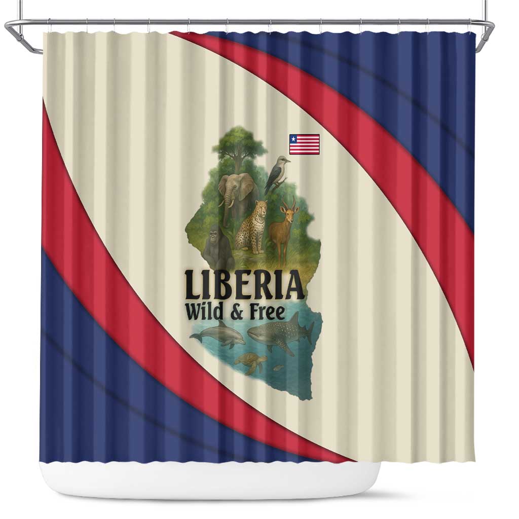 Liberia Wildlife Shower Curtain with African Safari and Ocean Marine Life Design